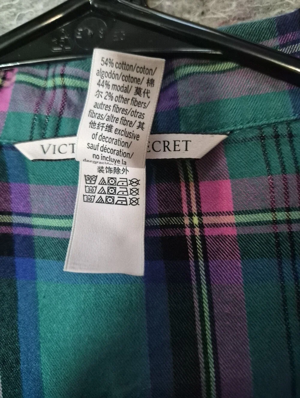Victoria's Secret Plaid Pajama Short Set L Green Pink Cotton Modal 2pc